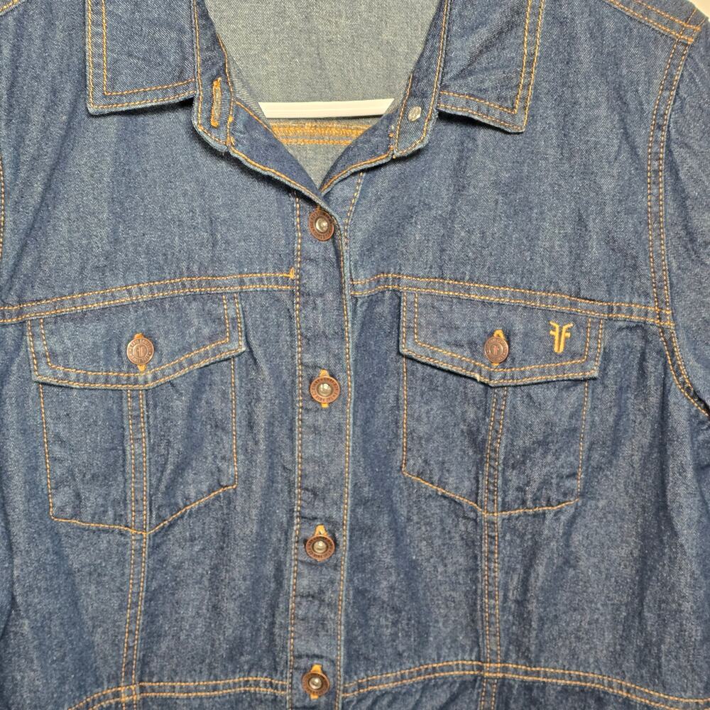 FRYE Denim Shirt Dress Women L Navy Western Core Long Sleeve Collar Button Front - Picture 6 of 7